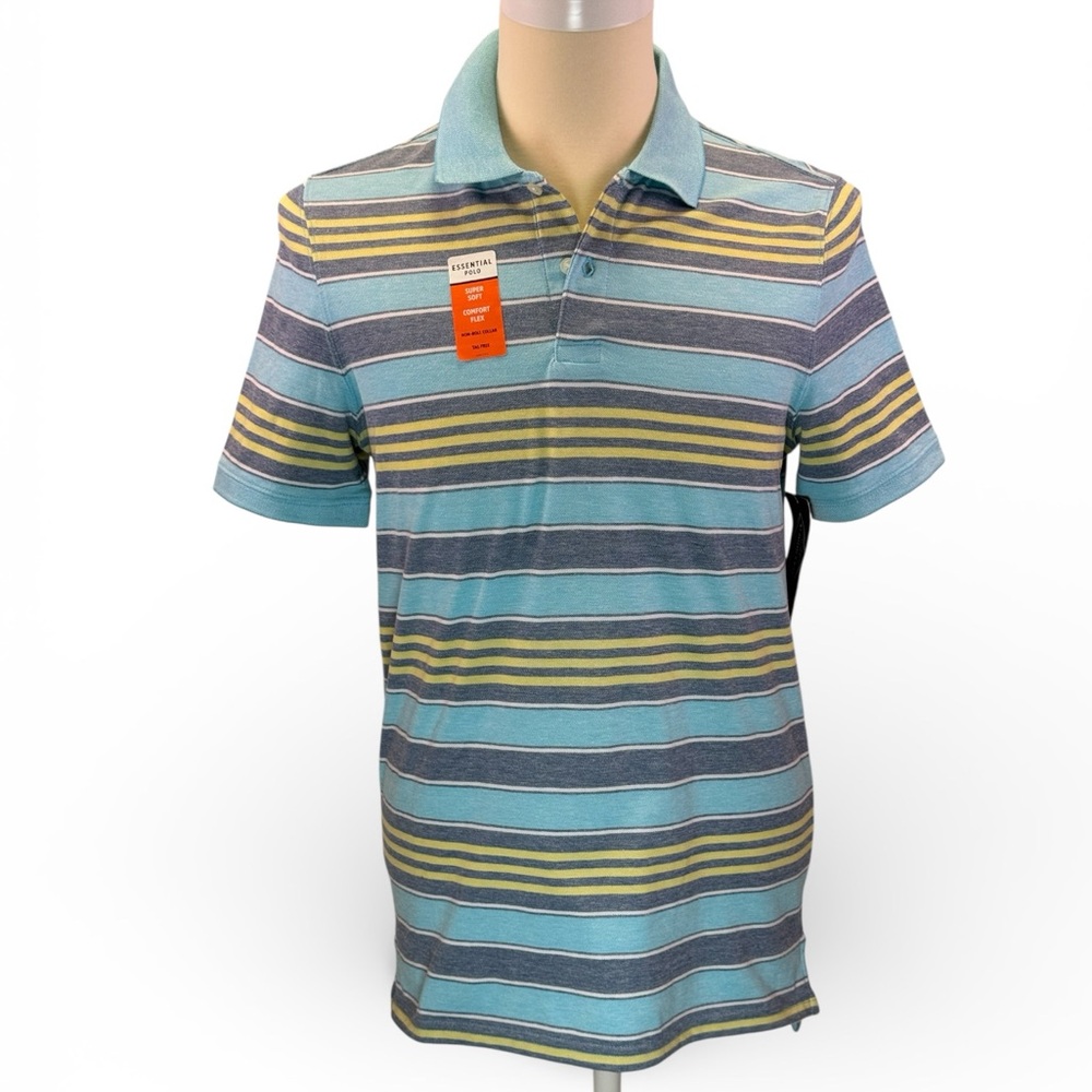 St.‎ John's Bay Men's Essential Comfort Flex Blue Striped Polo Shirt Size S NWT